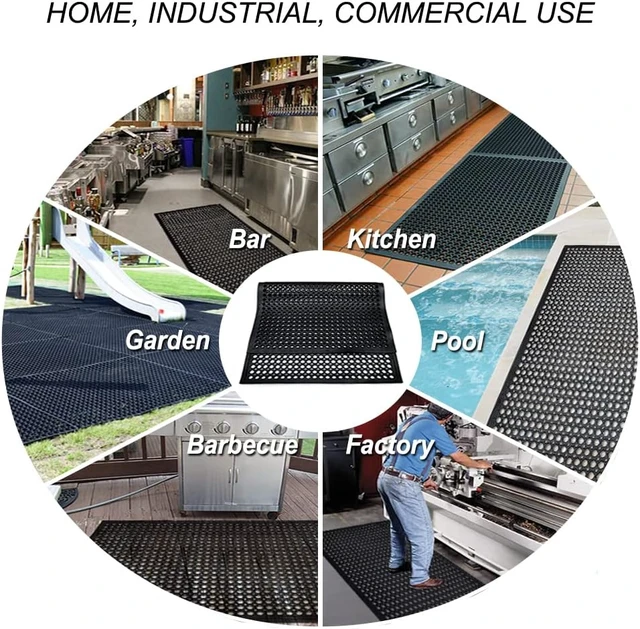 Alt view image 5 of 7 - Commercial Grade Anti-Fatigue Rubber Floor Mat, Grease Resistant & Non-Slip Recycled Tire, for Restaurant, Kitchen, Bar, Garden & Outdoor Wet Areas (36"x 60") Black