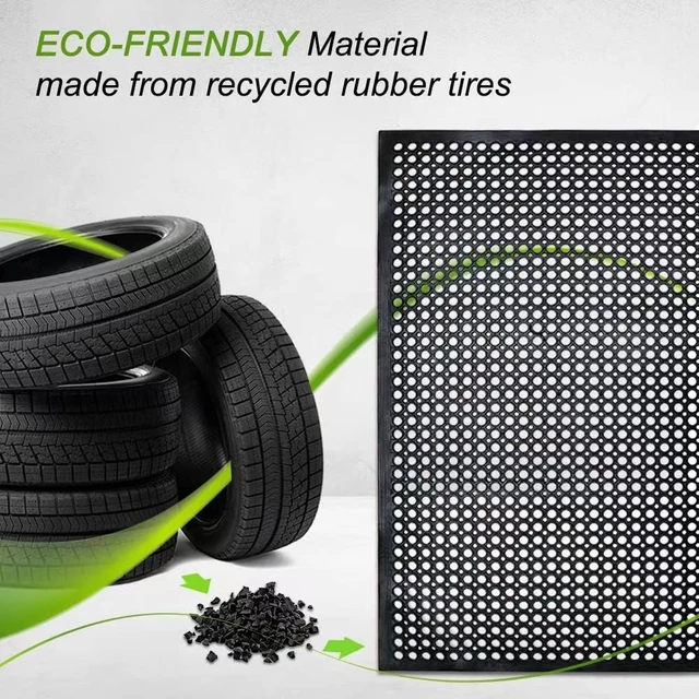 Alt view image 3 of 7 - Commercial Grade Anti-Fatigue Rubber Floor Mat, Grease Resistant & Non-Slip Recycled Tire, for Restaurant, Kitchen, Bar, Garden & Outdoor Wet Areas (36"x 60") Black