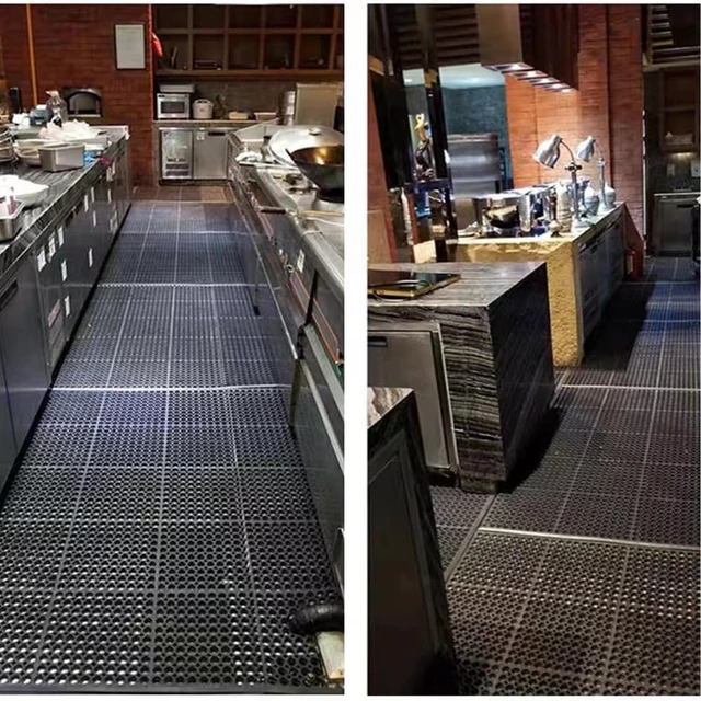 Alt view image 7 of 7 - Commercial Grade Anti-Fatigue Rubber Floor Mat, Grease Resistant & Non-Slip Recycled Tire, for Restaurant, Kitchen, Bar, Garden & Outdoor Wet Areas (36"x 60") Black