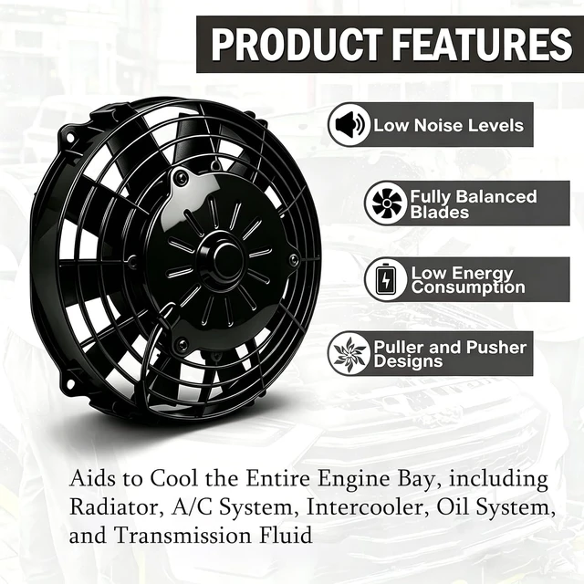 Alt view image 2 of 7 - 8 Inch Reversible 12V 80W Slim Electric Radiator Fan, Push & Pull, Universal Fit for Car/Truck/SUV (Black w/Mount)