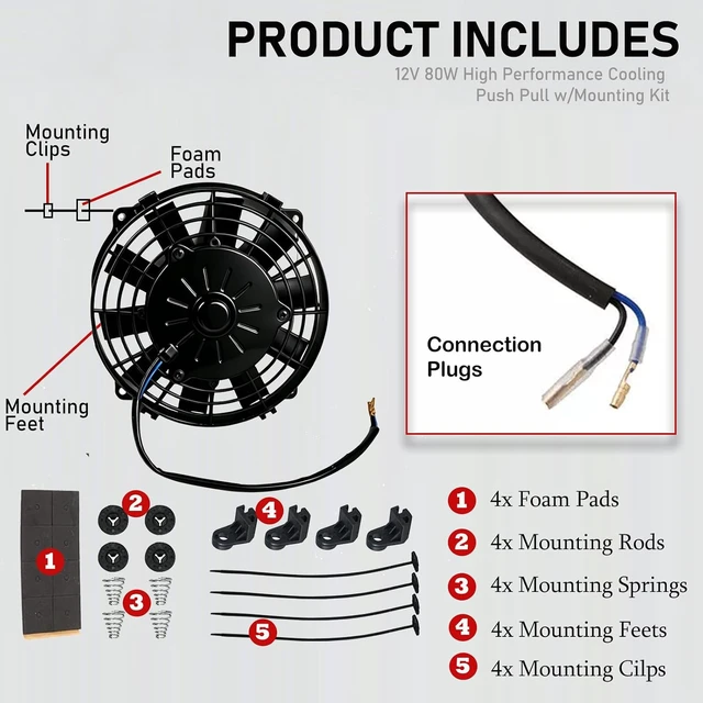 Alt view image 4 of 7 - 8 Inch Reversible 12V 80W Slim Electric Radiator Fan, Push & Pull, Universal Fit for Car/Truck/SUV (Black w/Mount)