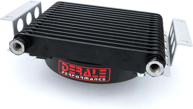 Alt view image 2 of 2 - 12.75 x 9.375 x 4.313 in Aluminum Plate & Fin Fluid Cooler with Fan, 5/8-18 in O-Ring Inlet/Outlet, 8 AN Male Adapters, Black Powder Coat, Universal