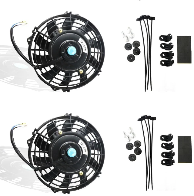 Main image of Black Universal 12V Electric Radiator Slim Fan, Push/Pull, with Mounting Kit, 7 Inch, Set of 2