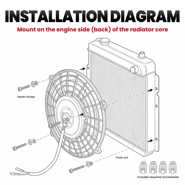 Alt view image 4 of 7 - Black Universal 12V Electric Radiator Slim Fan, Push/Pull, with Mounting Kit, 7 Inch, Set of 2