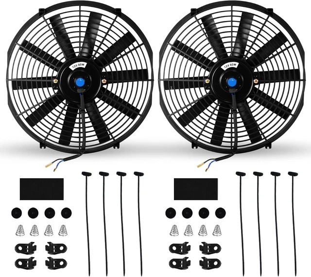 Main image of Universal 14" Slim High-Performance Electric Radiator Cooling Fan Push/Pull 80W 12V Mount Kit, 2 PCS