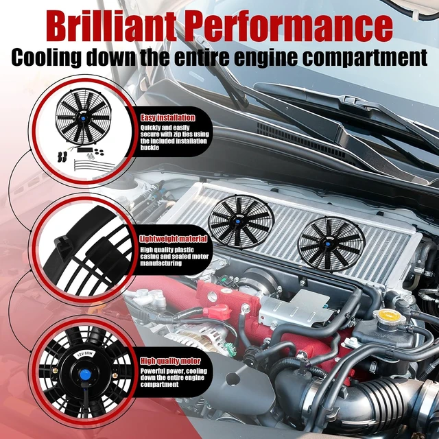 Alt view image 3 of 7 - Universal 14" Slim High-Performance Electric Radiator Cooling Fan Push/Pull 80W 12V Mount Kit, 2 PCS