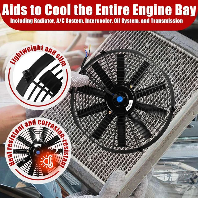 Alt view image 4 of 7 - Universal 14" Slim High-Performance Electric Radiator Cooling Fan Push/Pull 80W 12V Mount Kit, 2 PCS