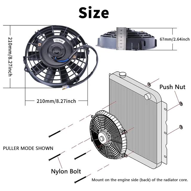 Alt view image 2 of 7 - 7-Inch Slim Push/Pull Electric Radiator Cooling Fan, Black