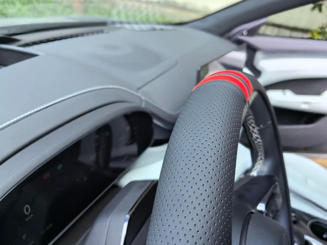 Alt view image 4 of 7 - Quick-Install Nappa Leather Steering Wheel Cover, Fits 14.515 Inch Wheels
