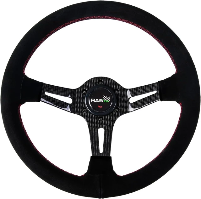 Main image of 13.8"/350mm Racing Steering Wheel Suede Leather with Real Carbon Fiber Spokes