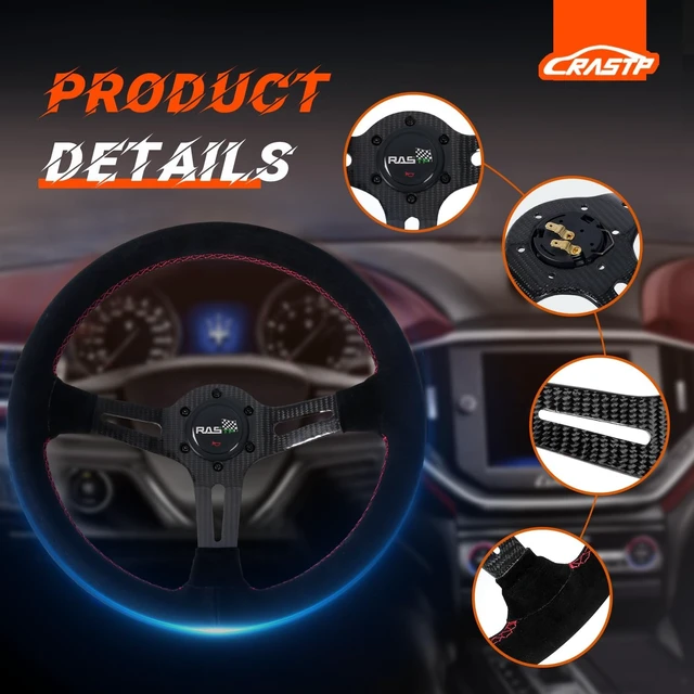 Alt view image 2 of 7 - 13.8"/350mm Racing Steering Wheel Suede Leather with Real Carbon Fiber Spokes