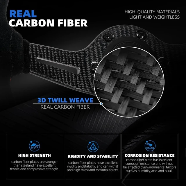 Alt view image 3 of 7 - 13.8"/350mm Racing Steering Wheel Suede Leather with Real Carbon Fiber Spokes