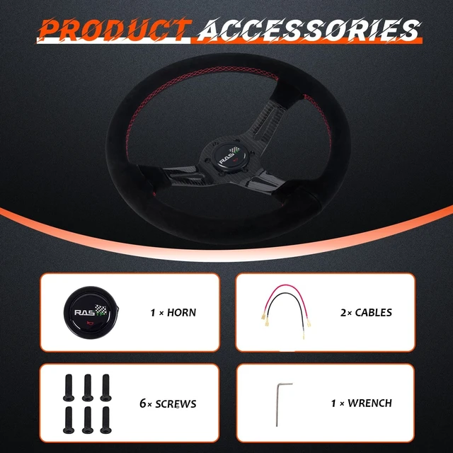 Alt view image 6 of 7 - 13.8"/350mm Racing Steering Wheel Suede Leather with Real Carbon Fiber Spokes
