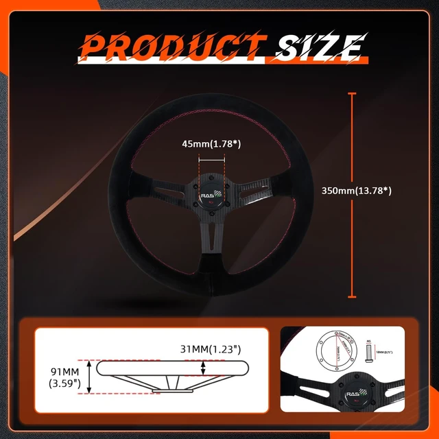 Alt view image 5 of 7 - 13.8"/350mm Racing Steering Wheel Suede Leather with Real Carbon Fiber Spokes