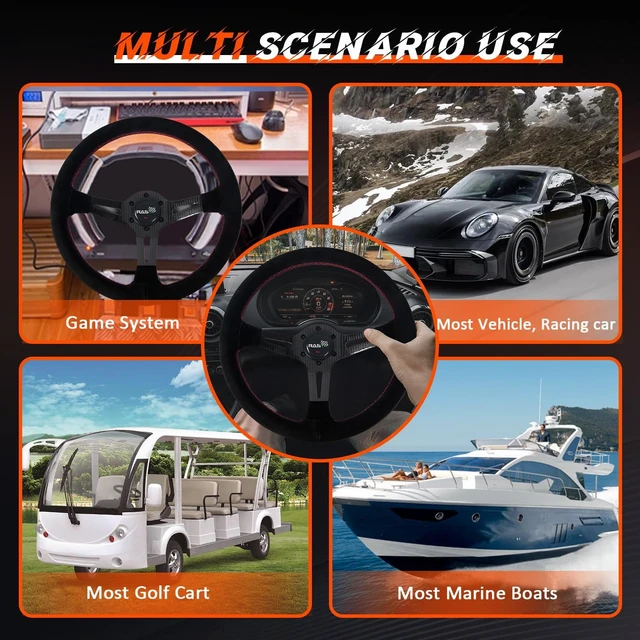 Alt view image 7 of 7 - 13.8"/350mm Racing Steering Wheel Suede Leather with Real Carbon Fiber Spokes