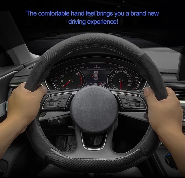 Alt view image 3 of 6 - Universal 15-Inch Suede Carbon Fiber Steering Wheel Cover Non-Slip Car Interior FitD-Shape,Black