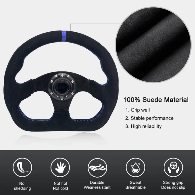 Alt view image 2 of 7 - 13" Sim Racing Steering Wheel Wrap Suede Leather with Blue Stripe