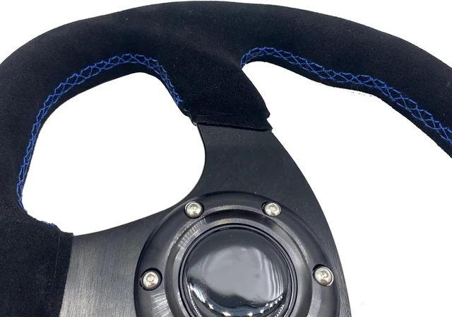 Alt view image 3 of 7 - 13" Sim Racing Steering Wheel Wrap Suede Leather with Blue Stripe