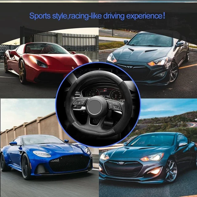 Alt view image 6 of 6 - Universal 15-Inch Suede Carbon Fiber Steering Wheel Cover Non-Slip Car Interior FitD-Shape,Black