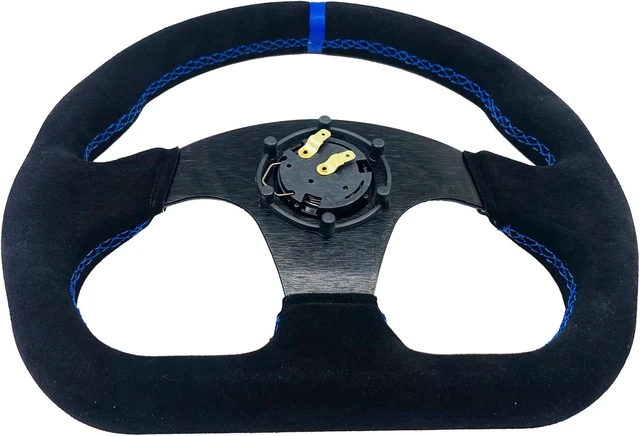 Alt view image 6 of 7 - 13" Sim Racing Steering Wheel Wrap Suede Leather with Blue Stripe