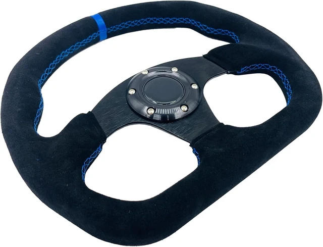 Alt view image 7 of 7 - 13" Sim Racing Steering Wheel Wrap Suede Leather with Blue Stripe