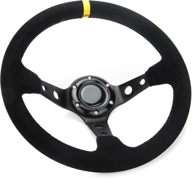 Alt view image 2 of 7 - 12.5"/320mm Racing Steering Wheel Suede Leather with Yellow Stripe