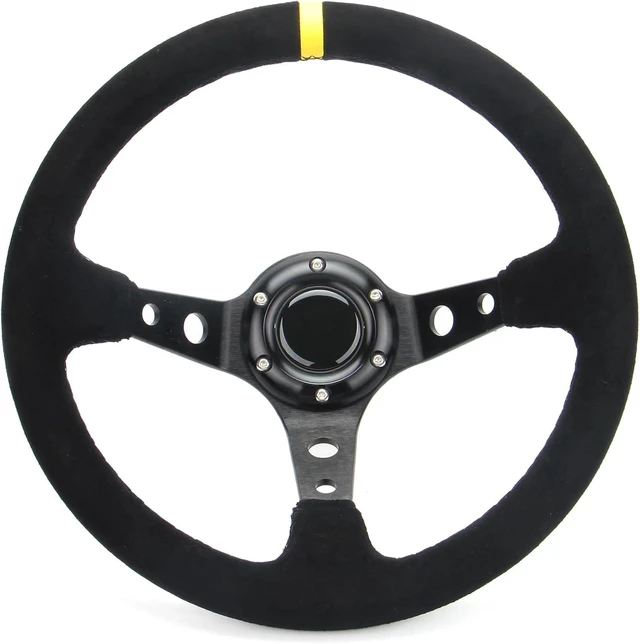 Main image of 12.5"/320mm Racing Steering Wheel Suede Leather with Yellow Stripe