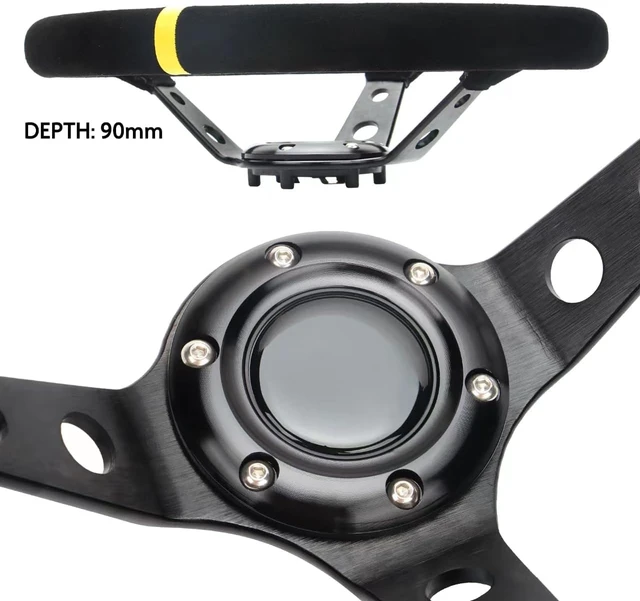 Alt view image 3 of 7 - 12.5"/320mm Racing Steering Wheel Suede Leather with Yellow Stripe