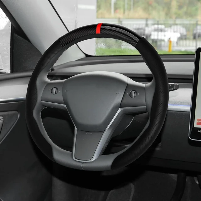 Main image of Sporty Nappa Leather Steering Wheel Cover, 14.515 Inch