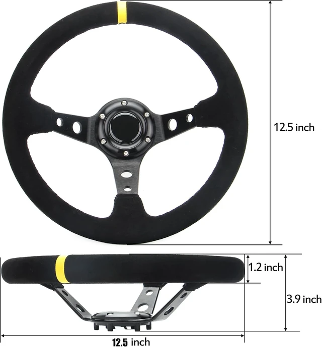 Alt view image 6 of 7 - 12.5"/320mm Racing Steering Wheel Suede Leather with Yellow Stripe
