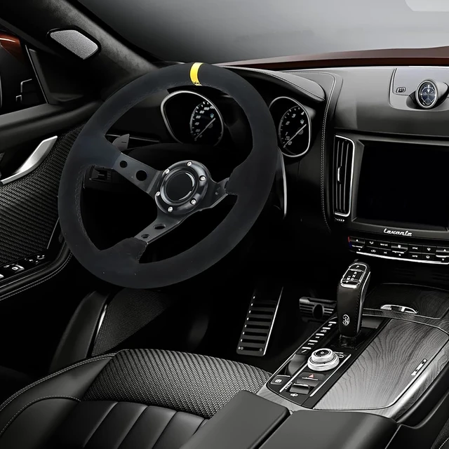 Alt view image 7 of 7 - 12.5"/320mm Racing Steering Wheel Suede Leather with Yellow Stripe