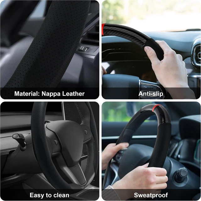 Alt view image 5 of 5 - Sporty Nappa Leather Steering Wheel Cover, 14.515 Inch