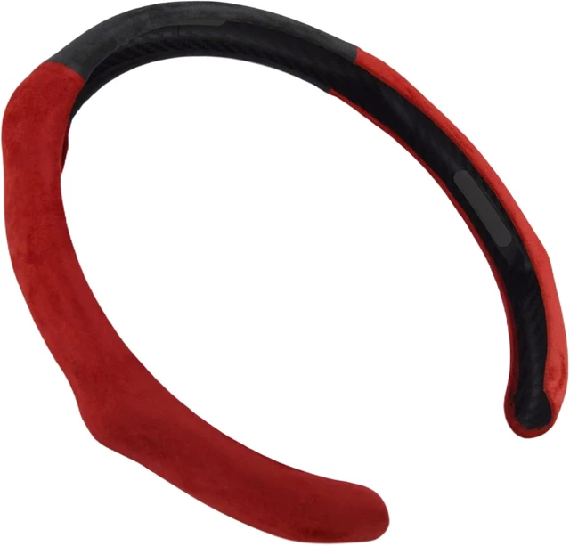 Alt view image 3 of 7 - Quick-Install Sporty Suede Steering Wheel Cover with Red Grips, Universal Fit for 14 ½15 Inch Car/SUV/Pickup Steering Wheels