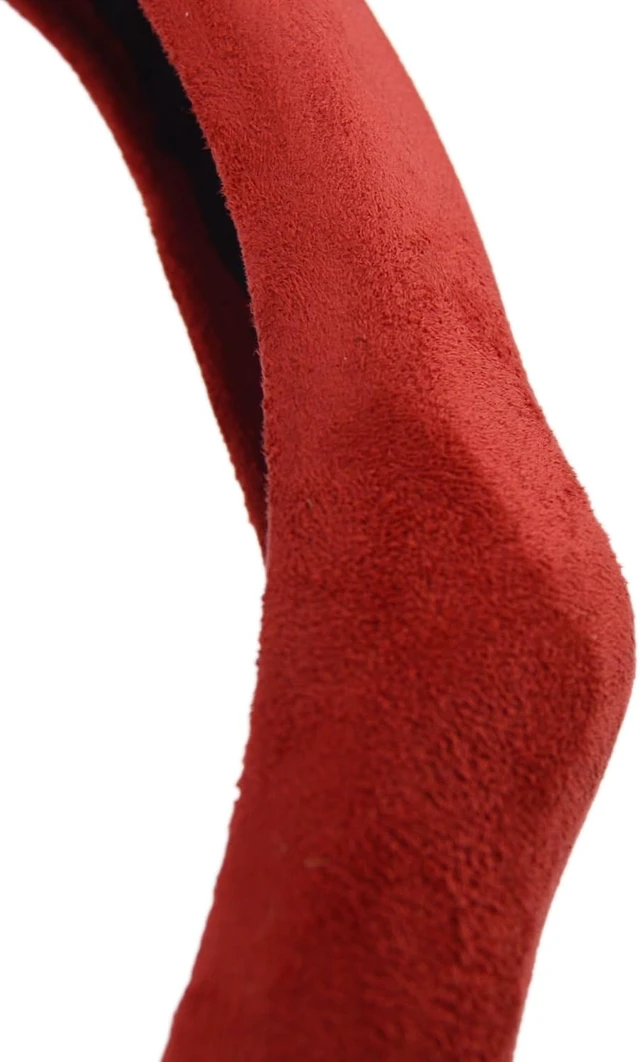 Alt view image 6 of 7 - Quick-Install Sporty Suede Steering Wheel Cover with Red Grips, Universal Fit for 14 ½15 Inch Car/SUV/Pickup Steering Wheels