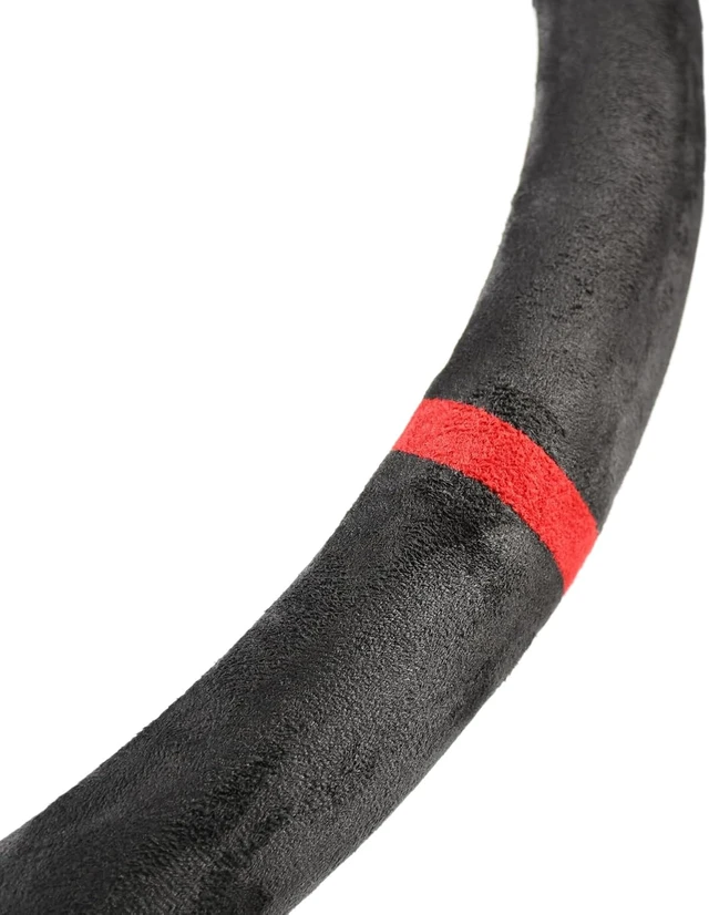 Alt view image 4 of 7 - Quick-Install Sporty Suede Leather Steering Wheel Cover with Red Top Trim, Universal Fit for 14½"15" Car/SUV/Pickup Steering Wheels