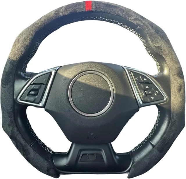 Alt view image 7 of 7 - Quick-Install Sporty Suede Leather Steering Wheel Cover with Red Top Trim, Universal Fit for 14½"15" Car/SUV/Pickup Steering Wheels