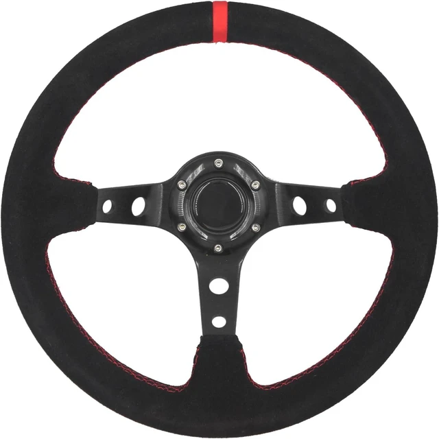 Main image of 12.5"/320mm Racing Steering Wheel Suede Leather with Red Stripe