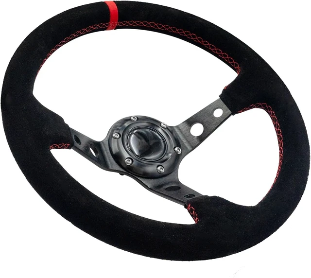 Alt view image 2 of 6 - 12.5"/320mm Racing Steering Wheel Suede Leather with Red Stripe