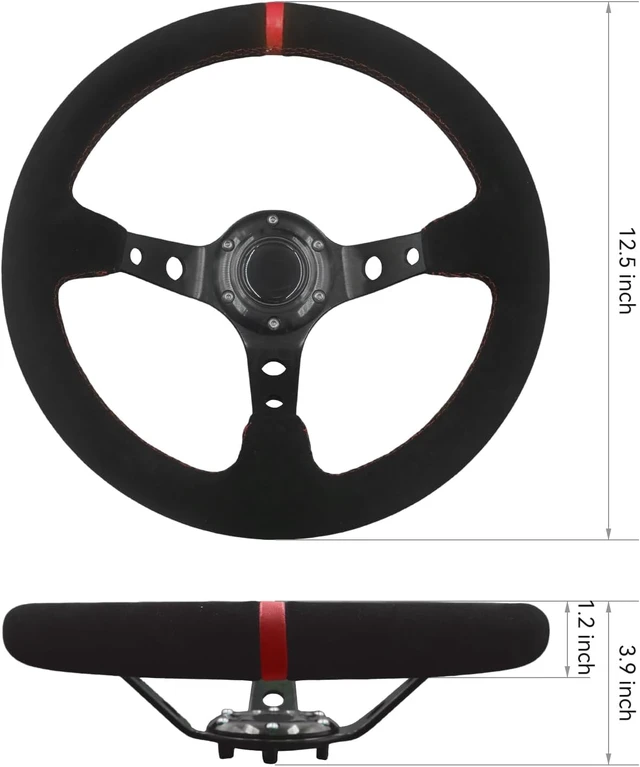 Alt view image 3 of 6 - 12.5"/320mm Racing Steering Wheel Suede Leather with Red Stripe