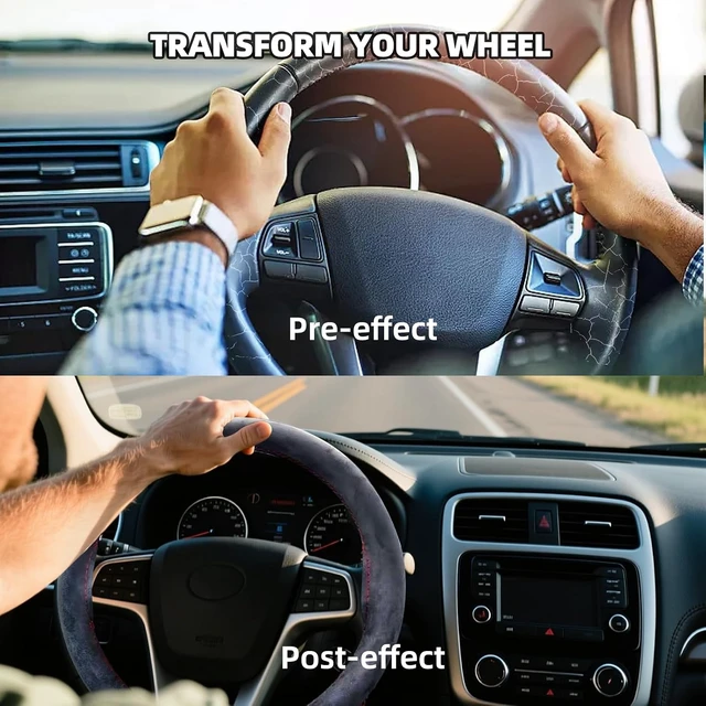 Alt view image 5 of 7 - DIY Stitch-On Suede Leather Steering Wheel Wrap Kit for 1718" Wheels Superior Sweat Absorption & Non-Slip Grip, Comfortable, Durable Year-Round Upgrade