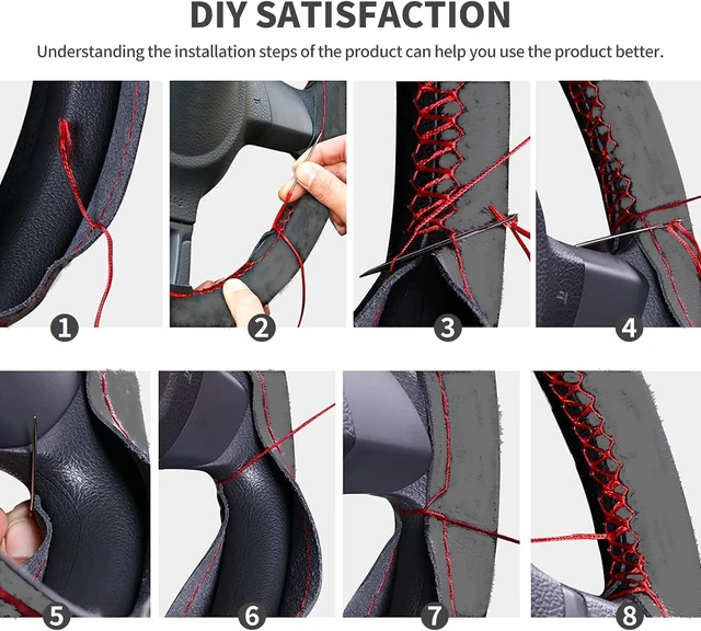 Alt view image 7 of 7 - DIY Stitch-On Suede Leather Steering Wheel Wrap Kit for 1718" Wheels Superior Sweat Absorption & Non-Slip Grip, Comfortable, Durable Year-Round Upgrade