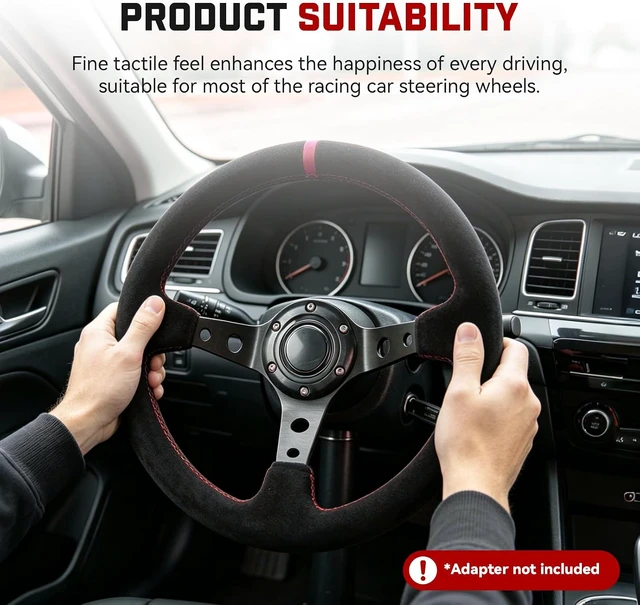 Alt view image 5 of 6 - 12.5"/320mm Racing Steering Wheel Suede Leather with Red Stripe