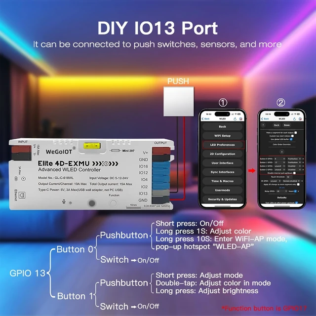 Alt view image 7 of 7 - ESP32 WLED LED Strip Controller Ethernet, Music/Sound Reactive, UART, Energy-Save Relay 20A Pluggable Fuse, 4-Channel DIY Dynamic for WS2811 Digital Addressable RGB IC Strip Lights