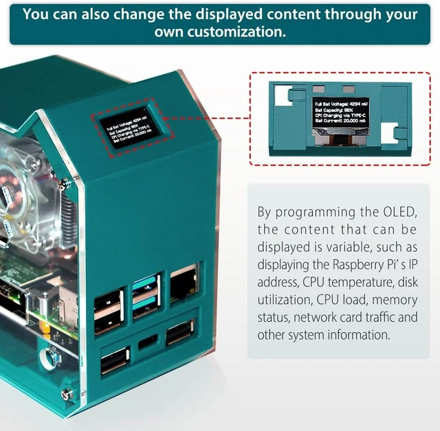 Alt view image 3 of 7 - Raspberry Pi 4 Mini Tower Case with ICE Tower Cooler, UPS Plus Hat, 0.96" OLED Display & GPIO 1-to-2 Expansion Board for Pi 4 Model B