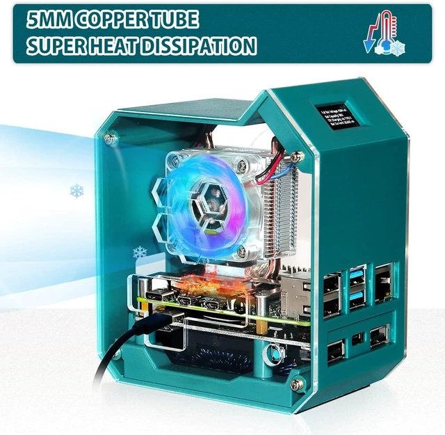 Alt view image 6 of 7 - Raspberry Pi 4 Mini Tower Case with ICE Tower Cooler, UPS Plus Hat, 0.96" OLED Display & GPIO 1-to-2 Expansion Board for Pi 4 Model B
