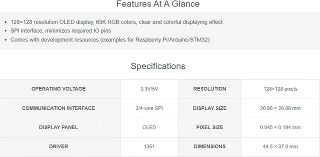 Alt view image 5 of 6 - 1.5-Inch RGB OLED Display Module, 128×128 Pixels, 16-Bit (65K Colors)