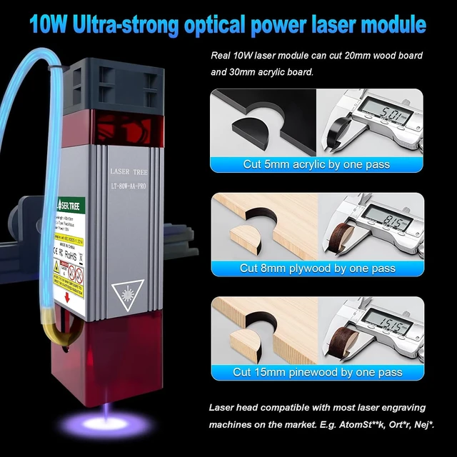 Alt view image 2 of 7 - 10000mW (10W) Laser Engraving Module with Air Assist & Built-in FAC Compressed Spot CNC Carving DIY Laser for Cutter/Engraving Machine, Class 4, 12V