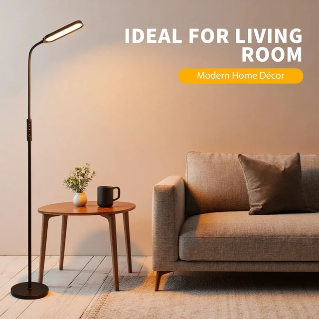 Alt view image 6 of 7 - CRI95+ 18W 3000LM Floor Lamp for Living Room 3 Color Temps, Gooseneck Adjustable Dimmable Standing Lamp with Remote & Touch Control for Bedroom, Office, Tattoo Light