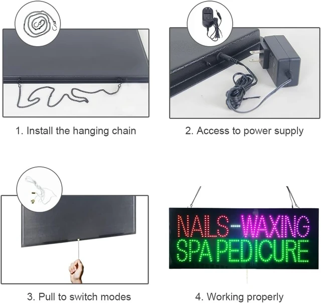 Alt view image 6 of 7 - 32"×13" LED Nails Waxing Spa Pedicure Sign Nail Bar & Beauty Salon Decor