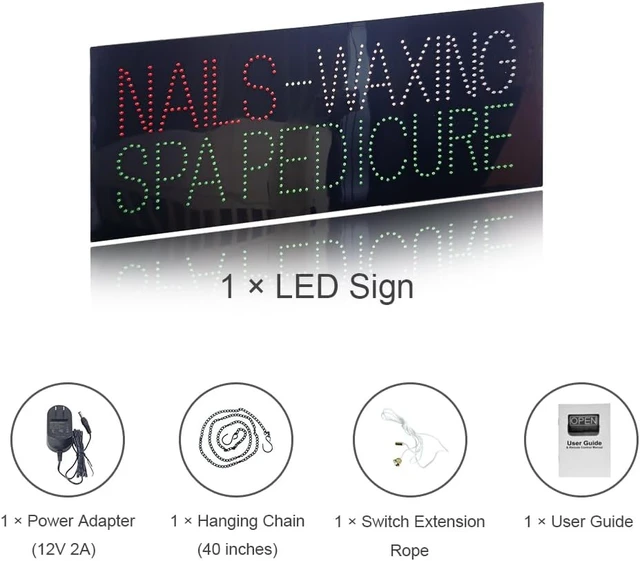 Alt view image 7 of 7 - 32"×13" LED Nails Waxing Spa Pedicure Sign Nail Bar & Beauty Salon Decor